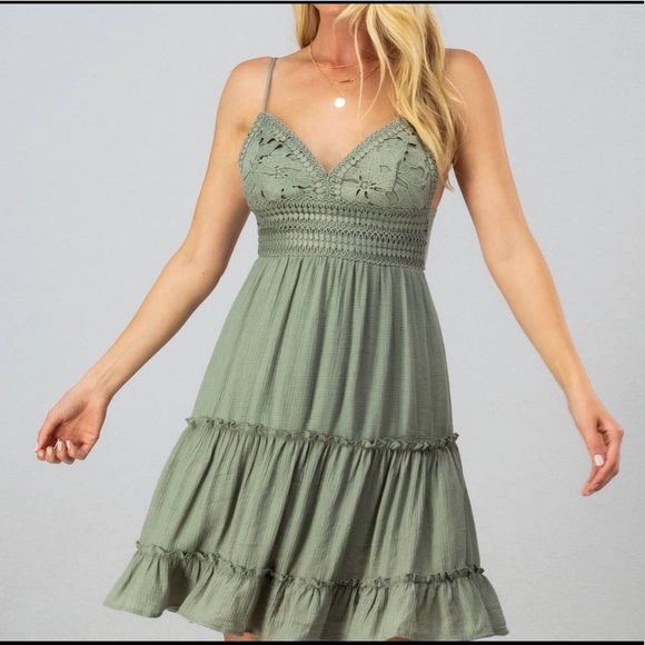 Lace Bust Tie Back Ruffle Dress - Picture 2 of 2